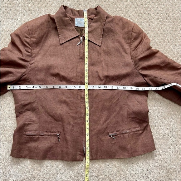 DAVID N Women’s Brown Retro Lightweight Zip Up Small Shoulder Pads Jacket-Size L - Picture 5 of 5
